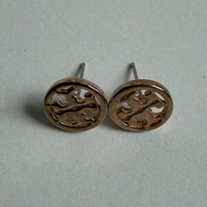 Tory Burch Miller Logo Stud Earrings Gold Plated
